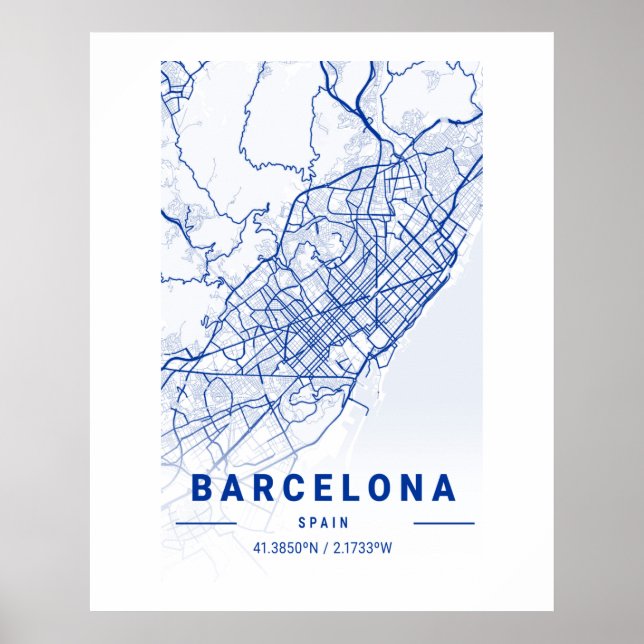 Poster Carte de la ville de Barcelone bleu (Devant)