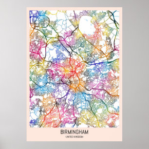 Poster Carte de la ville de Birmingham Royaume-Uni