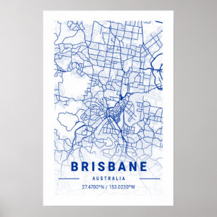 Poster Carte de la ville de Brisbane Tint bleu