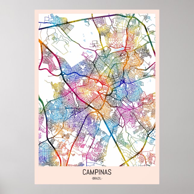 Poster Carte de la ville de Campinas Brésil (Devant)