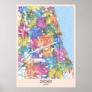 Poster Carte de la ville de Chicago Illinois