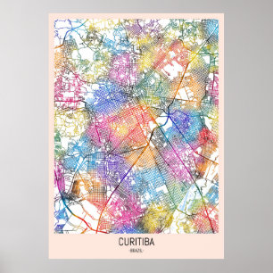 Poster Carte de la ville de Curitiba Brésil