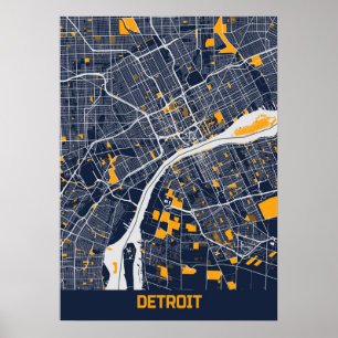 Poster Carte de la ville de Detroit - Michigan Bluefresh