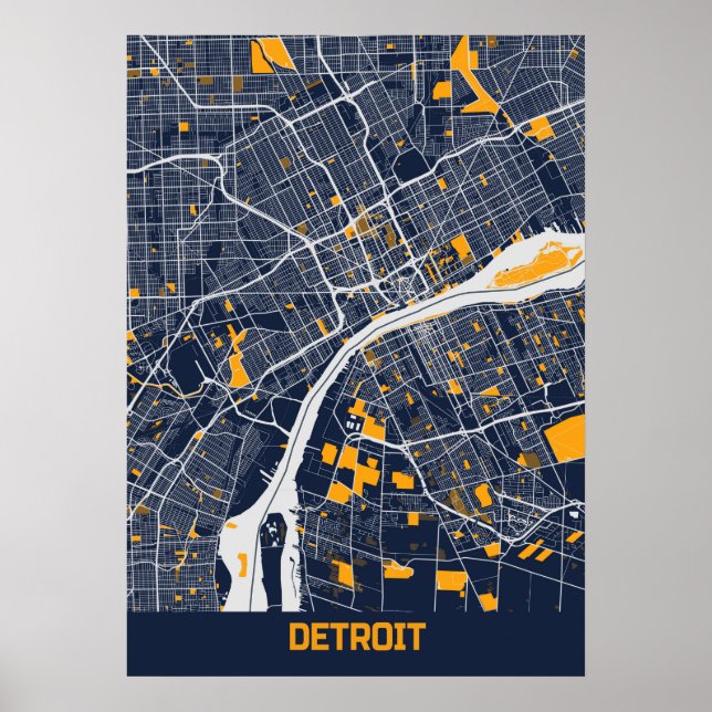Poster Carte de la ville de Detroit - Michigan Bluefresh (Devant)