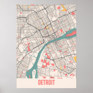 Poster Carte de la ville de Detroit - Michigan Chalk
