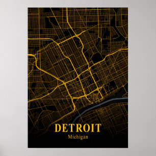 Poster Carte de la ville de Detroit Michigan Gold Carte d