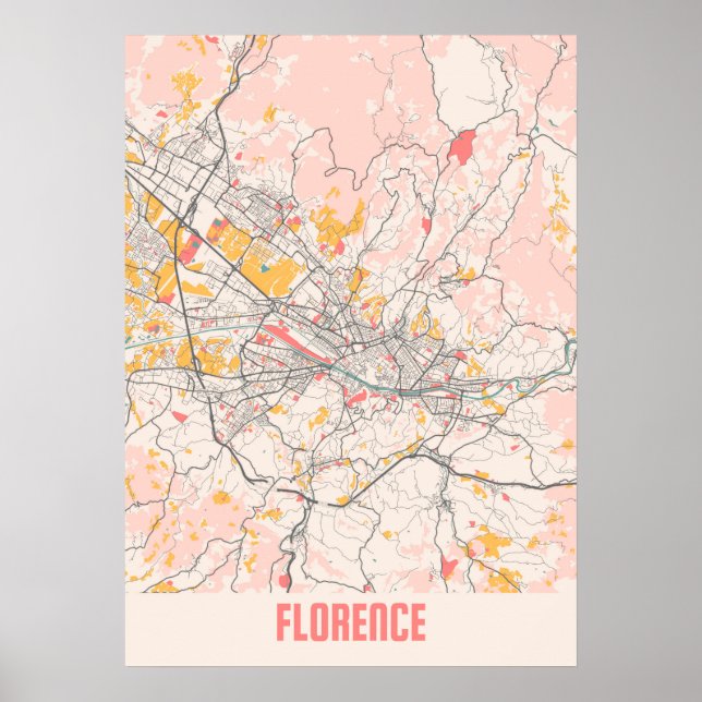 Poster Carte de la ville de Florence - Italie Chalk (Devant)