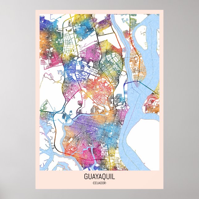 Poster Carte de la ville de Guayaquil Equateur (Devant)