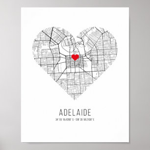Poster Carte de la ville de Heart Adelaide (Australie)