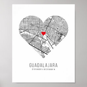 Poster Carte de la ville de Heart Guadalajara (Mexique)