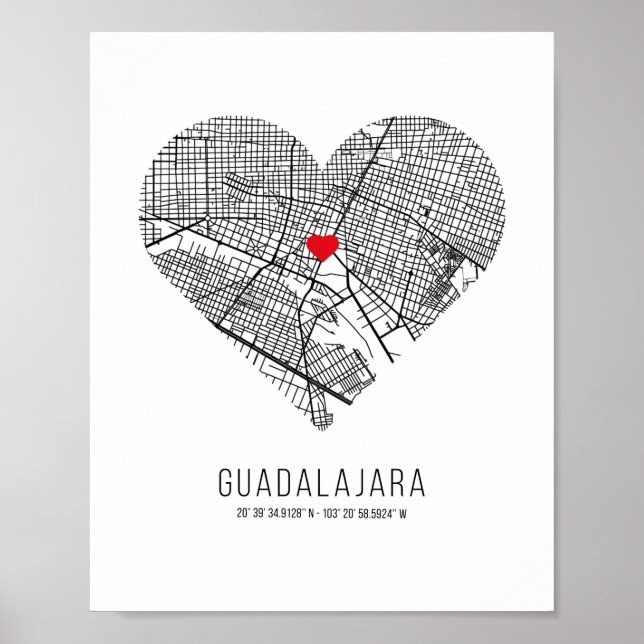 Poster Carte de la ville de Heart Guadalajara (Mexique) (Devant)