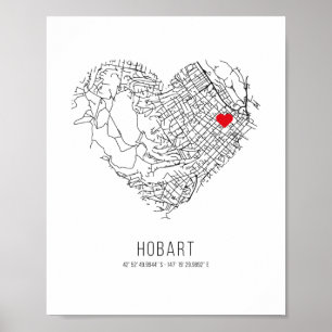 Poster Carte de la ville de Heart Hobart (Australie)