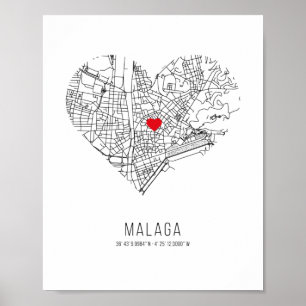 Poster Carte de la ville de Heart Malaga (Espagne)