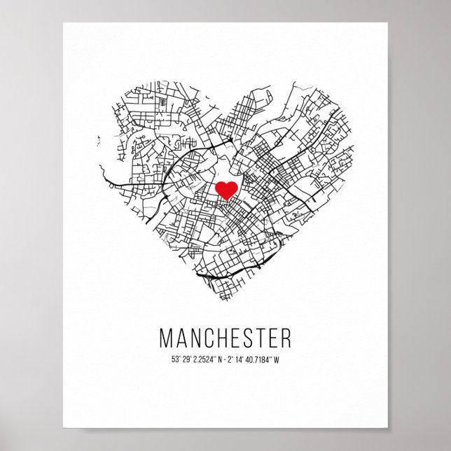 Poster Carte de la ville de Heart Manchester (Royaume-Uni (Devant)