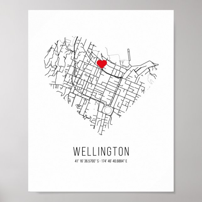 Poster Carte de la ville de Heart Wellington (Nouvelle-Zé (Devant)
