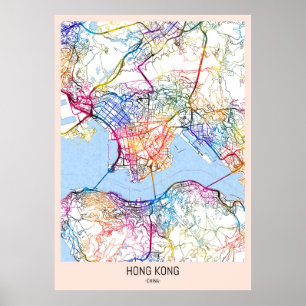 Poster Carte de la ville de Hong Kong
