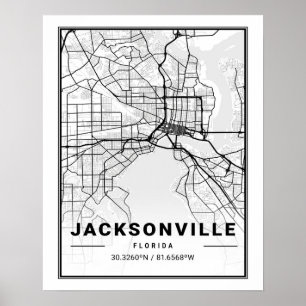Poster Carte de la ville de Jacksonville Florida USA Trav