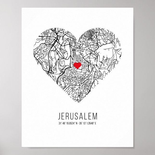 Poster Carte de la ville de Jérusalem du coeur (Israël) (Devant)