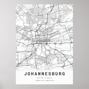 Poster Carte de la ville de Johannesburg