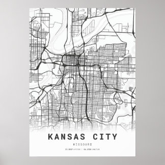 Poster Carte de la ville de Kansas