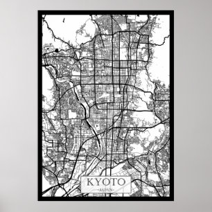 Poster Carte de la ville de Kyoto Japon