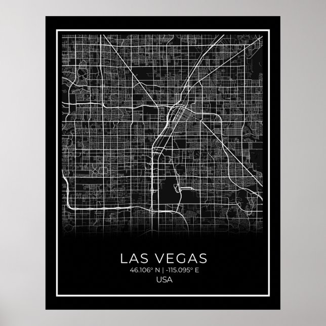 Poster Carte de la ville de Las Vegas - Las Vegas Black M (Devant)