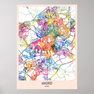 Poster Carte de la ville de Madrid