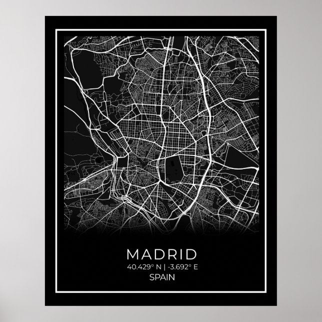 Poster Carte de la ville de Madrid - Madrid Carte noire P (Devant)