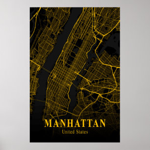 Poster Carte de la ville de Manhattan Carte Gold NYC Urba