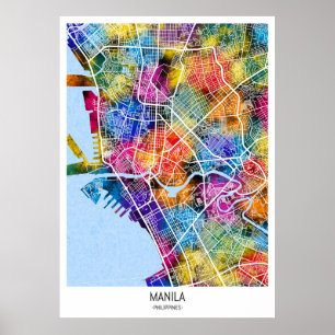 Poster Carte de la ville de Manille aux Philippines
