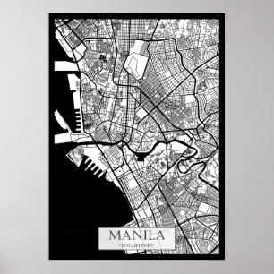Poster Carte de la ville de Manille Philippines