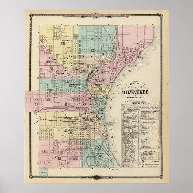 Poster Carte de la ville de Milwaukee, Milwaukee Co (Devant)