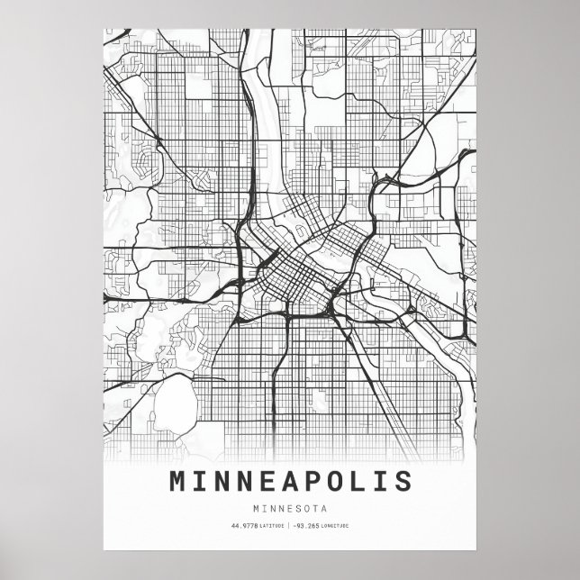 Poster Carte de la ville de Minneapolis