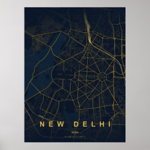 Poster Carte de la ville de New Delhi, design minimaliste