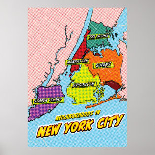 Poster Carte de la ville de New York illustrée par Pop Ar