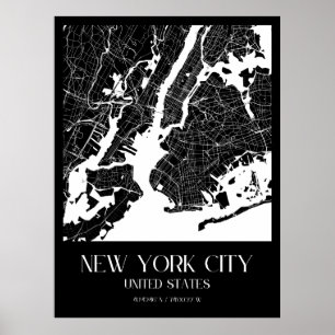 Poster Carte de la ville de New York - Noir et blanc