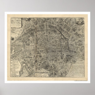 Poster Carte de la Ville de Paris par Nicolas de Fer 1700