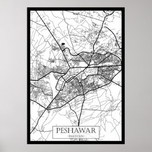 Poster Carte de la ville de Peshawar Pakistan