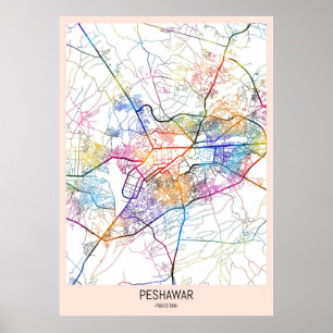 Poster Carte de la ville de Peshawar Pakistan