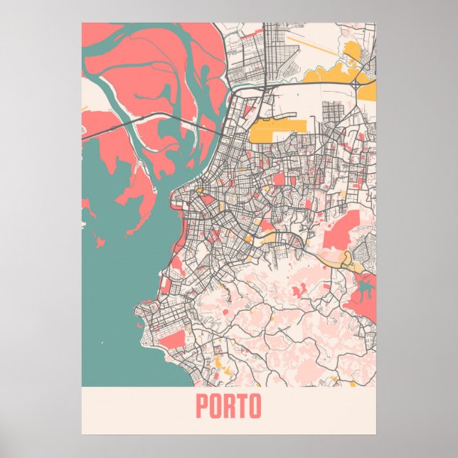 Poster Carte de la ville de Porto - Portugal Chalk (Devant)