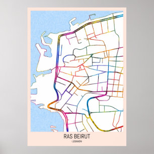 Poster Carte de la ville de Ras Beirut Liban