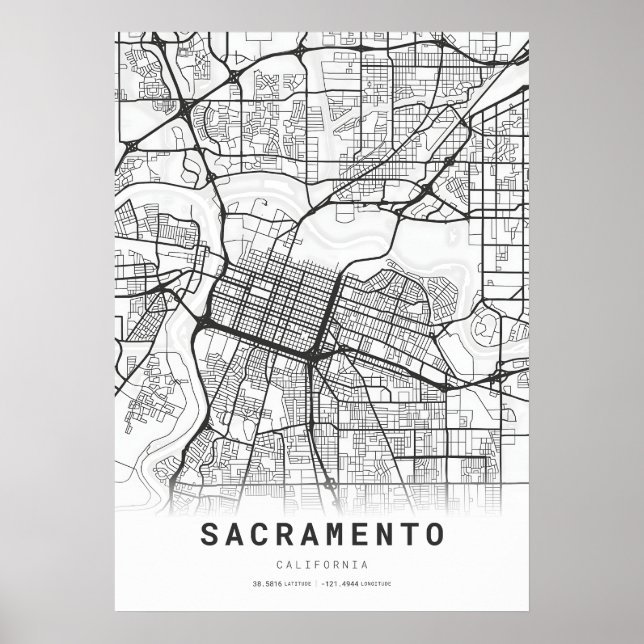 Poster Carte de la ville de Sacramento (Devant)