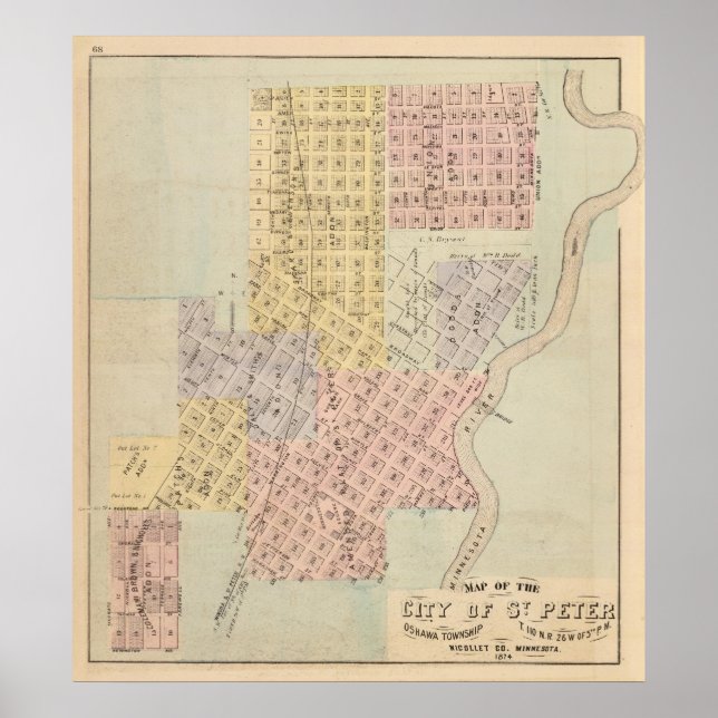 Poster Carte de la ville de Saint-Pierre, Minnesota (Devant)