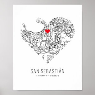 Poster Carte de la ville de Saint-Sébastien (Espagne)