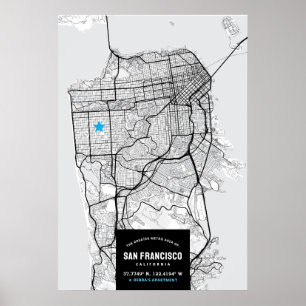 Poster Carte de la ville de San Francisco + votre emplace