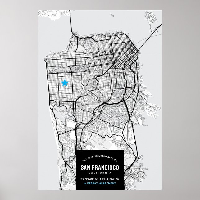 Poster Carte de la ville de San Francisco + votre emplace (Devant)