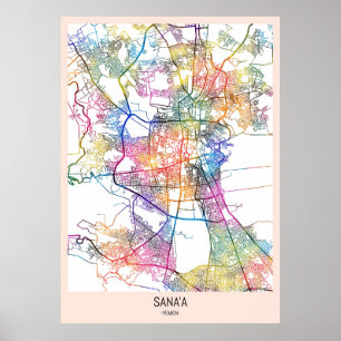 Poster Carte de la ville de Sana'a Yemen