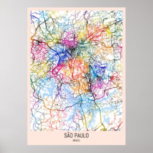 Poster Carte de la ville de São Paulo Brésil