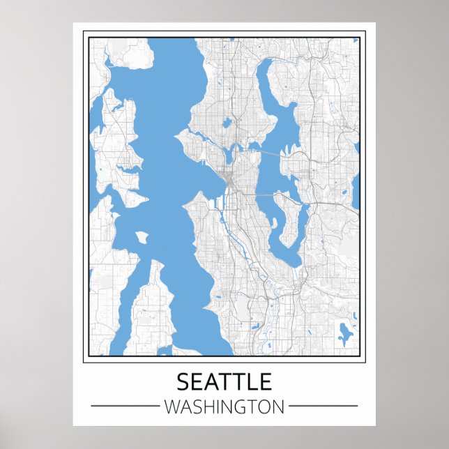 Poster Carte de la ville de Seattle Washington USA Travel (Devant)