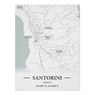 Poster Carte de la ville de style classique de Santorin, 